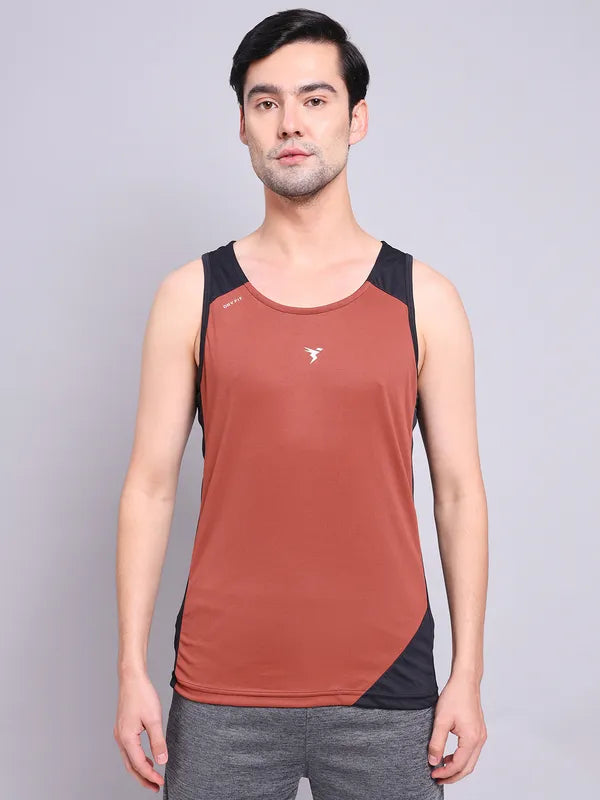 Men Colorblock Slim Fit Scoop Neck Innerwear Vest with TECHNO COOL+