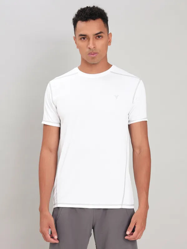 Men Solid Slim Fit Crew Neck T-shirt with TECHNO COOL+