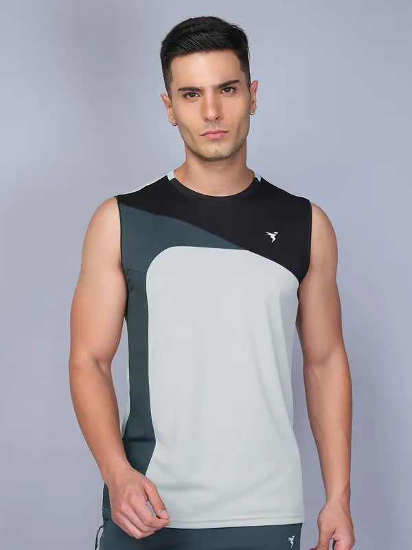 Men Colorblock Slim Fit Crew Neck Innerwear Vest with TECHNO COOL