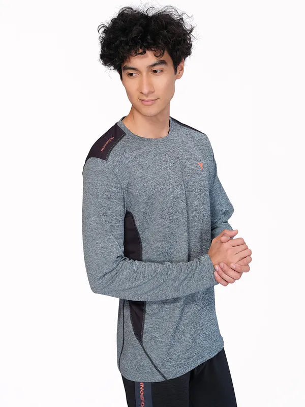 Men Melange Slim Fit Crew Neck T-shirt with DOUBLE COOL