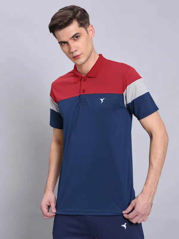 Men Colorblock Slim Fit Polo T-shirt with TECHNO COOL+