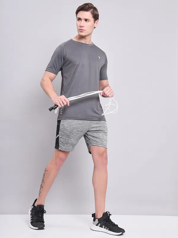 Men Self Design Slim Fit Crew Neck T-shirt with VENTMESH