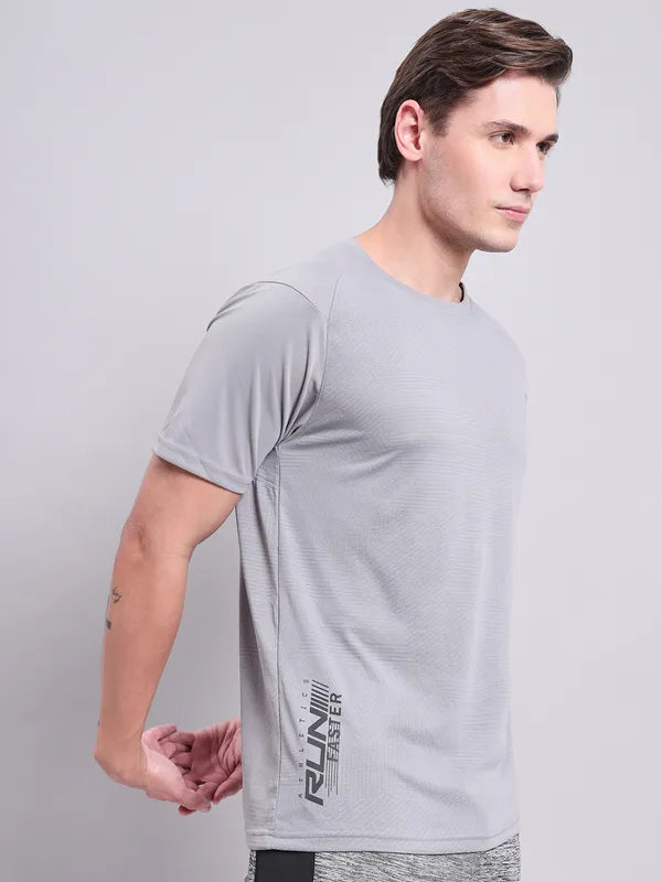 Men Self Design Slim Fit Crew Neck T-shirt with VENTMESH