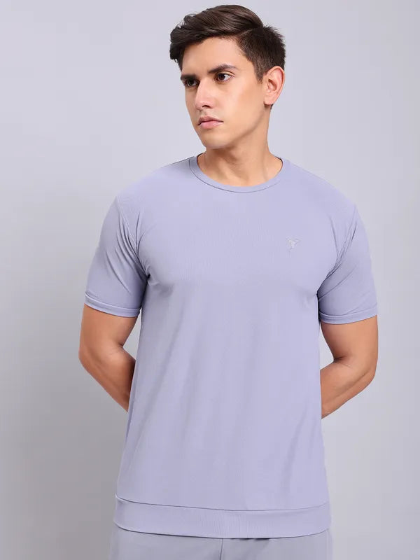 Men Solid Slim Fit Crew Neck T-shirt with MATPIQ