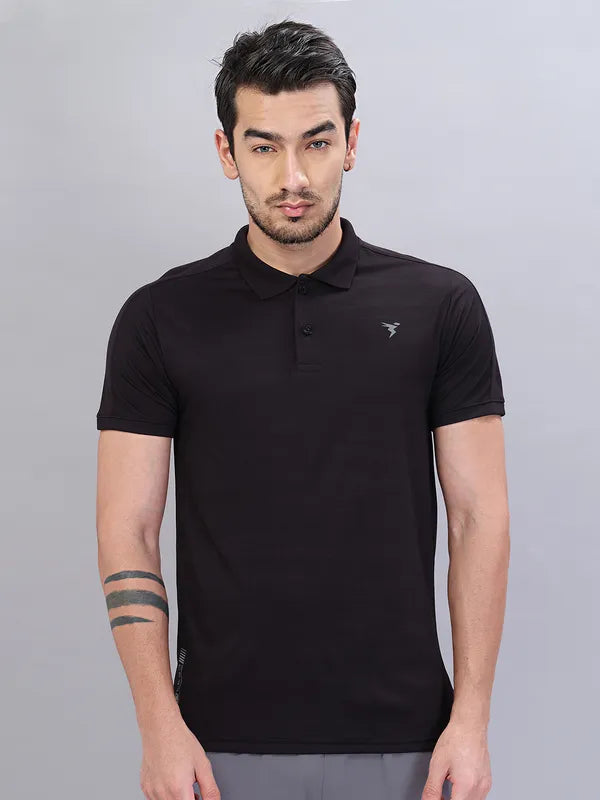 Men Self Design Slim Fit Polo T-shirt with VENTMESH