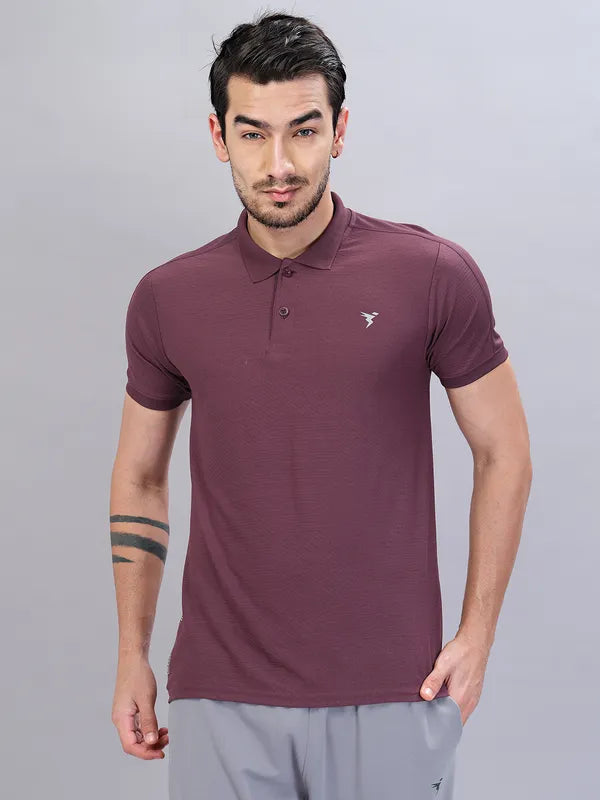 Men Self Design Slim Fit Polo T-shirt with VENTMESH