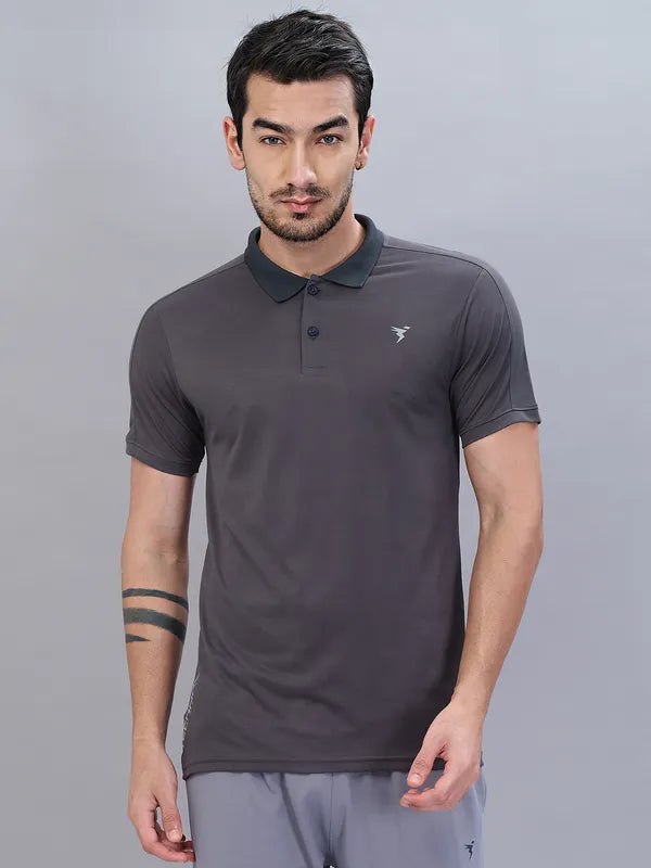 Men Self Design Slim Fit Polo T-shirt with VENTMESH