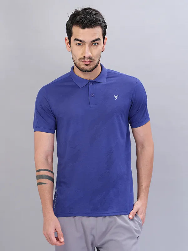 Men Self Design Slim Fit Polo T-shirt with VENTMESH