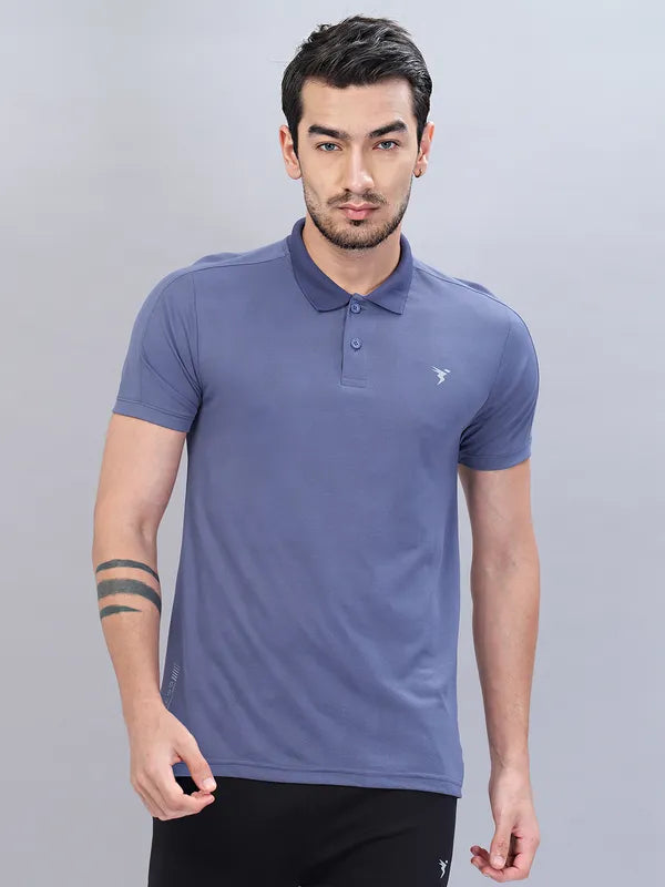 Men Self Design Slim Fit Polo T-shirt with VENTMESH
