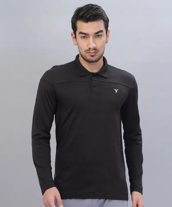 Men Self Design Slim Fit Polo T-shirt with VENTMESH