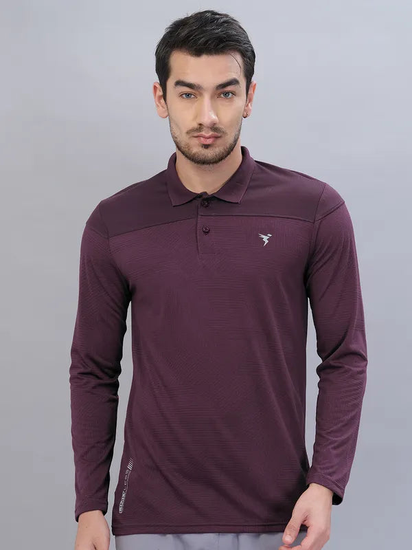 Men Self Design Slim Fit Polo T-shirt with VENTMESH