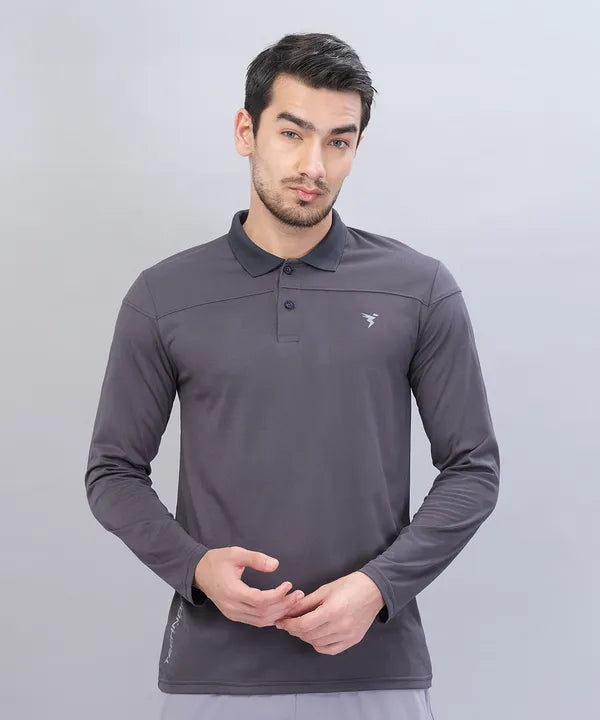 Men Self Design Slim Fit Polo T-shirt with VENTMESH