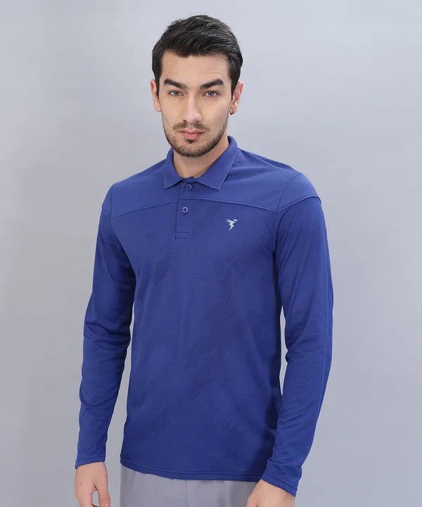 Men Self Design Slim Fit Polo T-shirt with VENTMESH