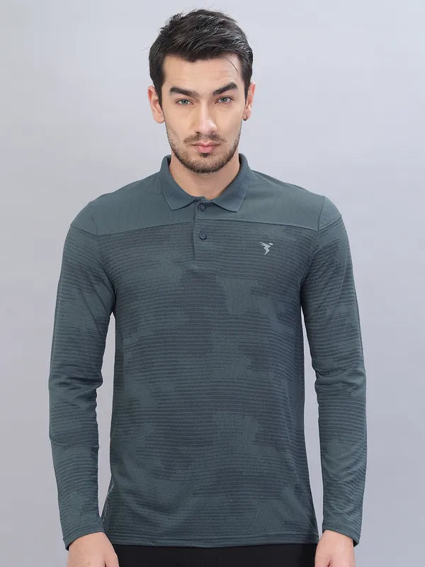 Men Self Design Slim Fit Polo T-shirt with VENTMESH