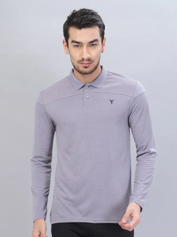 Men Self Design Slim Fit Polo T-shirt with VENTMESH