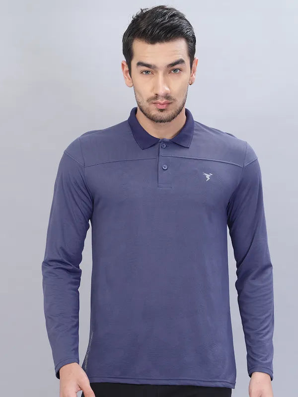 Men Self Design Slim Fit Polo T-shirt with VENTMESH