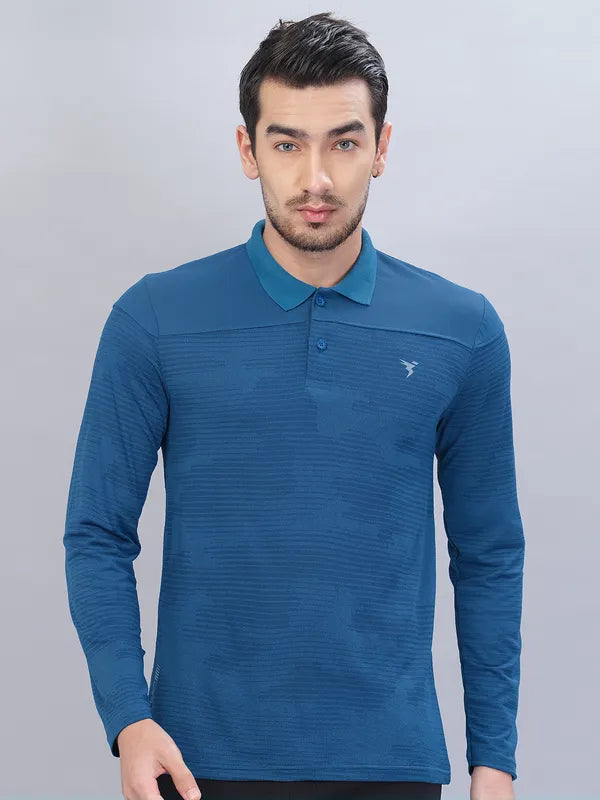 Men Self Design Slim Fit Polo T-shirt with VENTMESH
