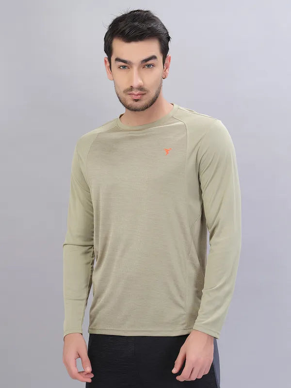 Men Melange Slim Fit Crew Neck T-shirt with DOUBLE COOL