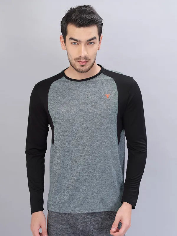 Men Melange Slim Fit Crew Neck T-shirt with DOUBLE COOL