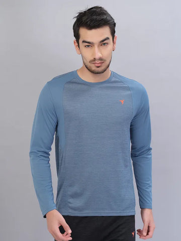 Men Melange Slim Fit Crew Neck T-shirt with DOUBLE COOL