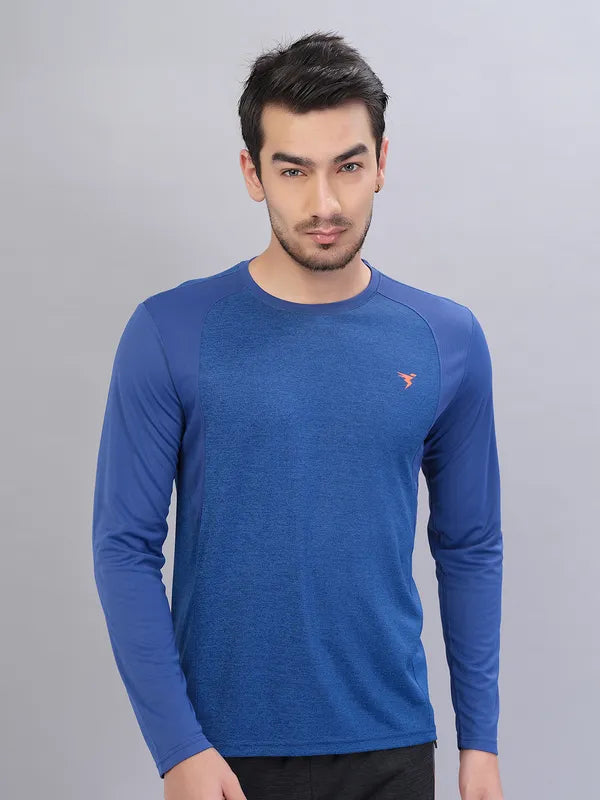 Men Melange Slim Fit Crew Neck T-shirt with DOUBLE COOL