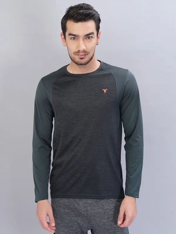 Men Melange Slim Fit Crew Neck T-shirt with DOUBLE COOL