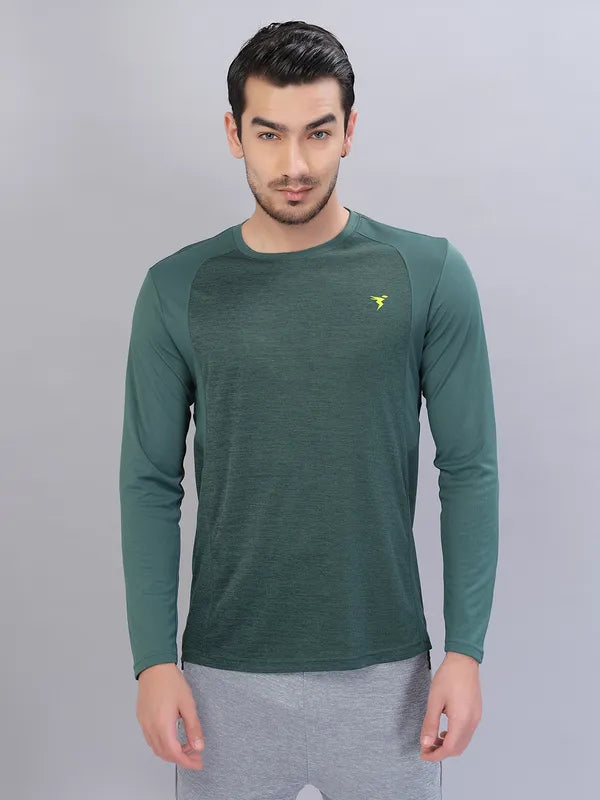 Men Melange Slim Fit Crew Neck T-shirt with DOUBLE COOL