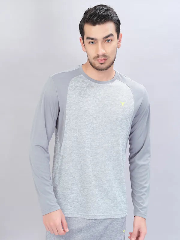 Men Melange Slim Fit Crew Neck T-shirt with DOUBLE COOL