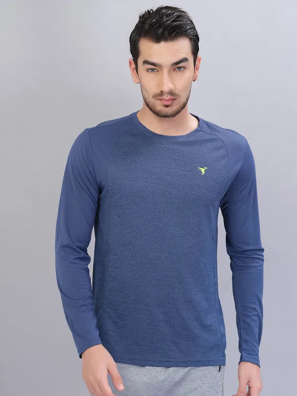 Men Melange Slim Fit Crew Neck T-shirt with DOUBLE COOL