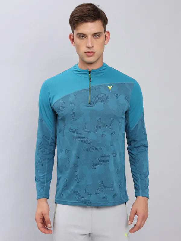 Men Jacquard Slim Fit Mock Neck T-shirt with TECHNO COOL+