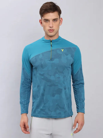 Men Jacquard Slim Fit Mock Neck T-shirt with TECHNO COOL+