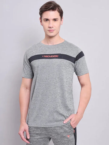Men Melange Slim Fit Crew Neck T-shirt with TECHNO COOL+