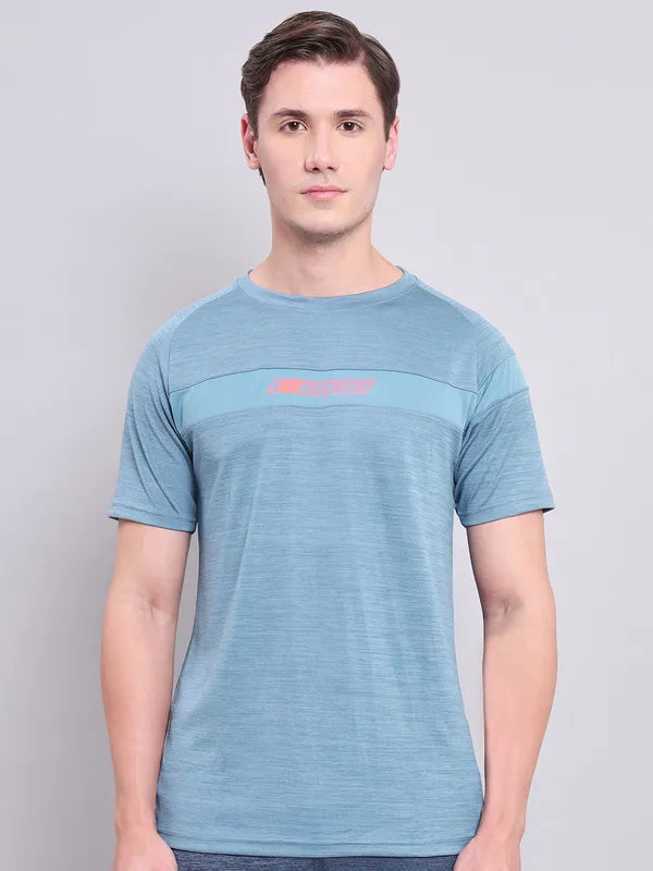 Men Melange Slim Fit Crew Neck T-shirt with TECHNO COOL+