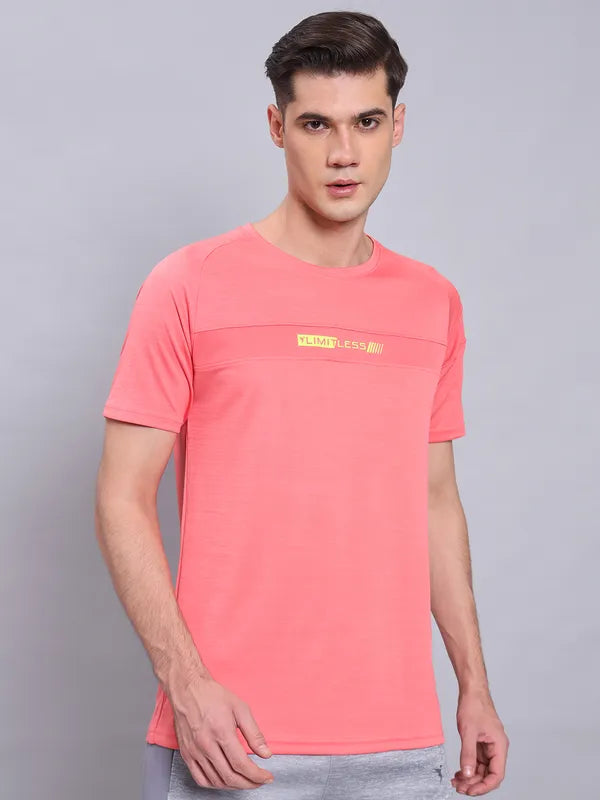 Men Melange Slim Fit Crew Neck T-shirt with TECHNO COOL+
