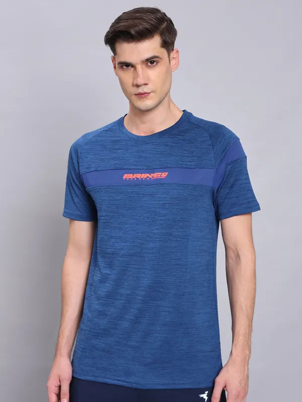 Men Melange Slim Fit Crew Neck T-shirt with TECHNO COOL+