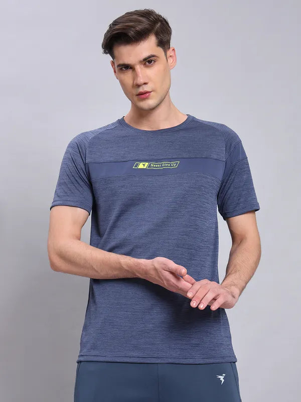 Men Melange Slim Fit Crew Neck T-shirt with TECHNO COOL+