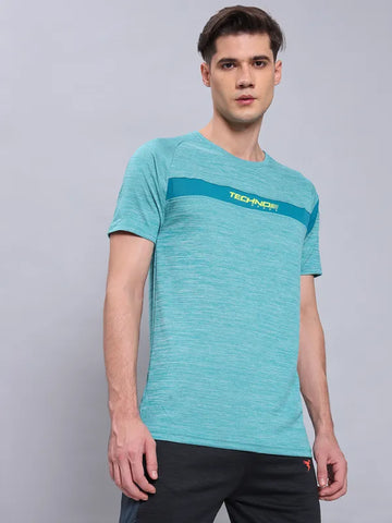 Men Melange Slim Fit Crew Neck T-shirt with TECHNO COOL+