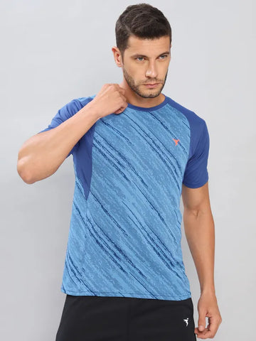 Men Self Design Slim Fit Crew Neck T-shirt with DOUBLE COOL