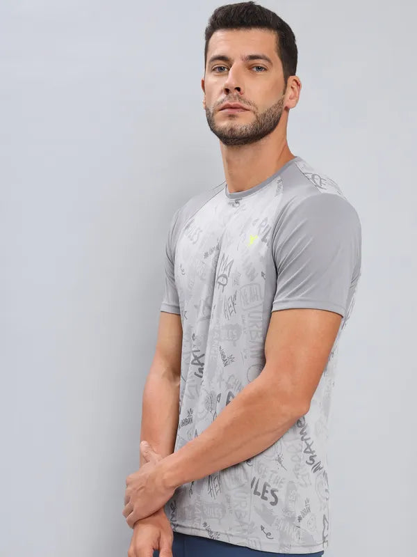 Men Self Design Slim Fit Crew Neck T-shirt with DOUBLE COOL