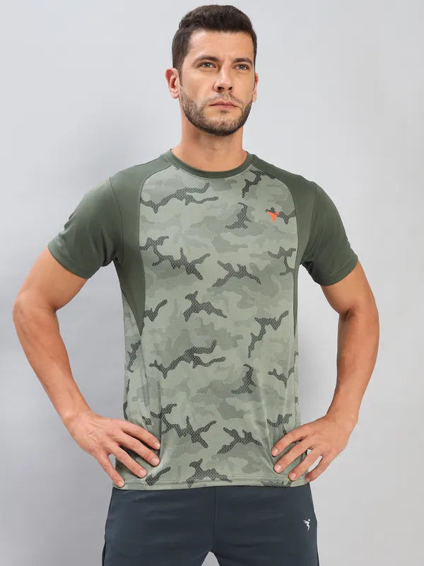 Men Self Design Slim Fit Crew Neck T-shirt with DOUBLE COOL
