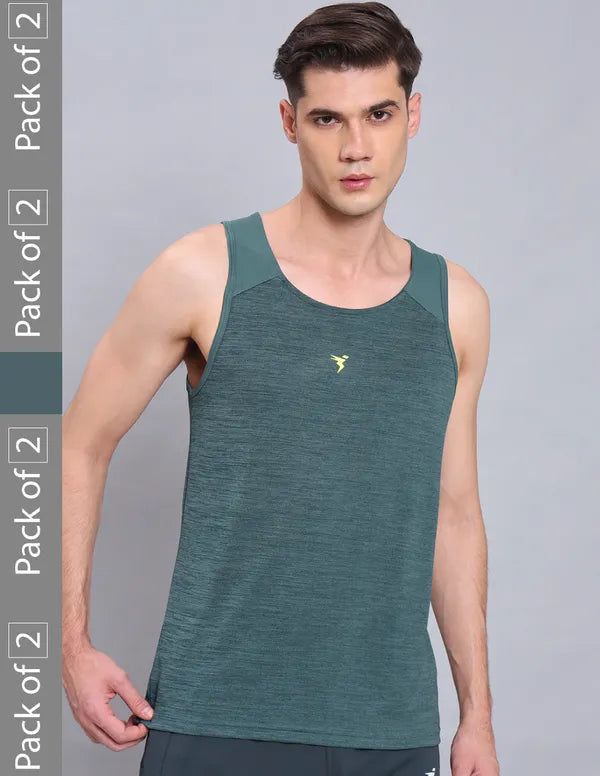 Men Melange Slim Fit Scoop Neck Innerwear Vest with DOUBLE COOL (Pack of 2)