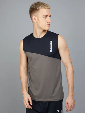 Men Colorblock Slim Fit Crew Neck Innerwear Vest with TECHNO COOL+