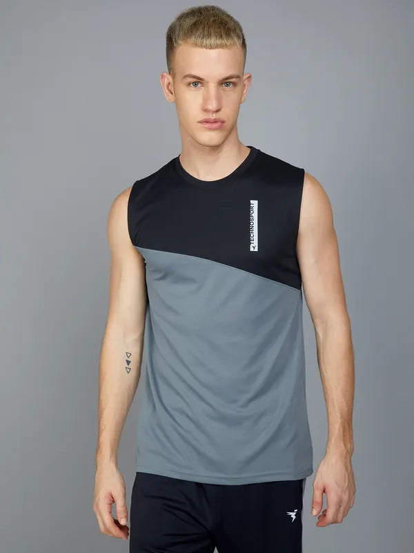 Men Colorblock Slim Fit Crew Neck Innerwear Vest with TECHNO COOL+