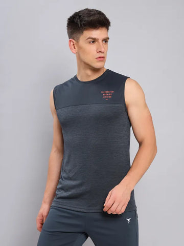 Men Melange Slim Fit Crew Neck Innerwear Vest with DOUBLE COOL