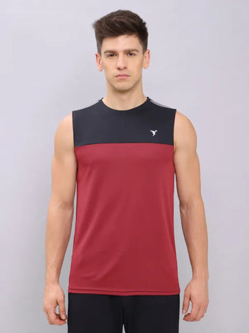 Men Colorblock Slim Fit Crew Neck Innerwear Vest with TECHNO COOL+