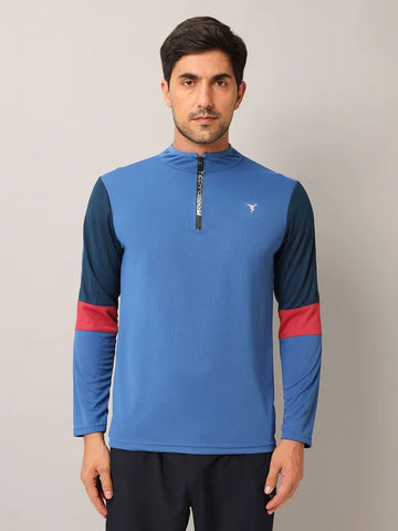 Men Colorblock Slim Fit Mock Neck T-shirt with TECHNO COOL+
