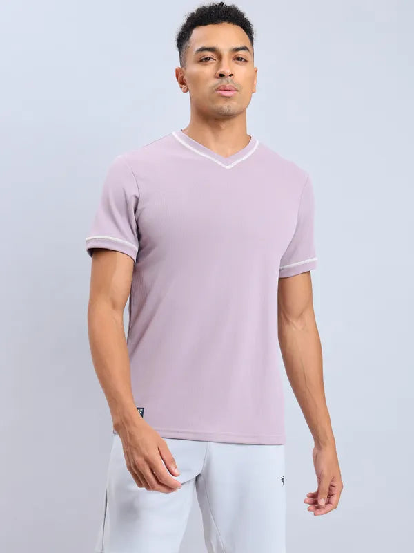 Men Solid Slim Fit V Neck T-shirt with TECHNO COOL+