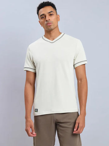 Men Solid Slim Fit V Neck T-shirt with TECHNO COOL+