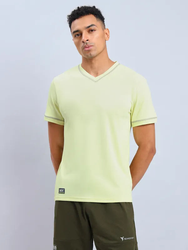 Men Solid Slim Fit V Neck T-shirt with TECHNO COOL+