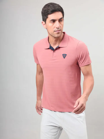 Men Self Design Slim Fit Polo T-shirt with AIRTEX STRIPES